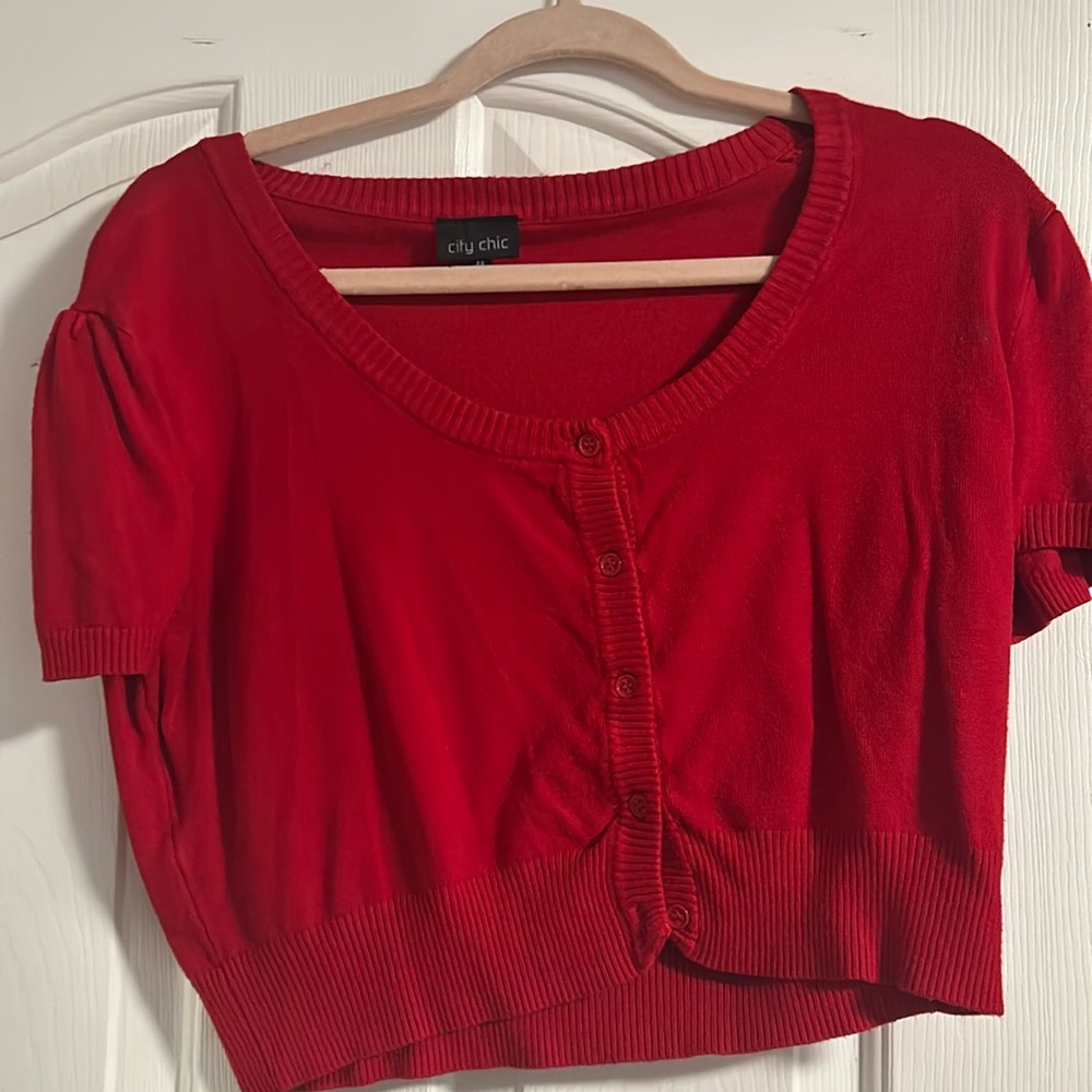 City Chic cropped shrug sweater Red 14